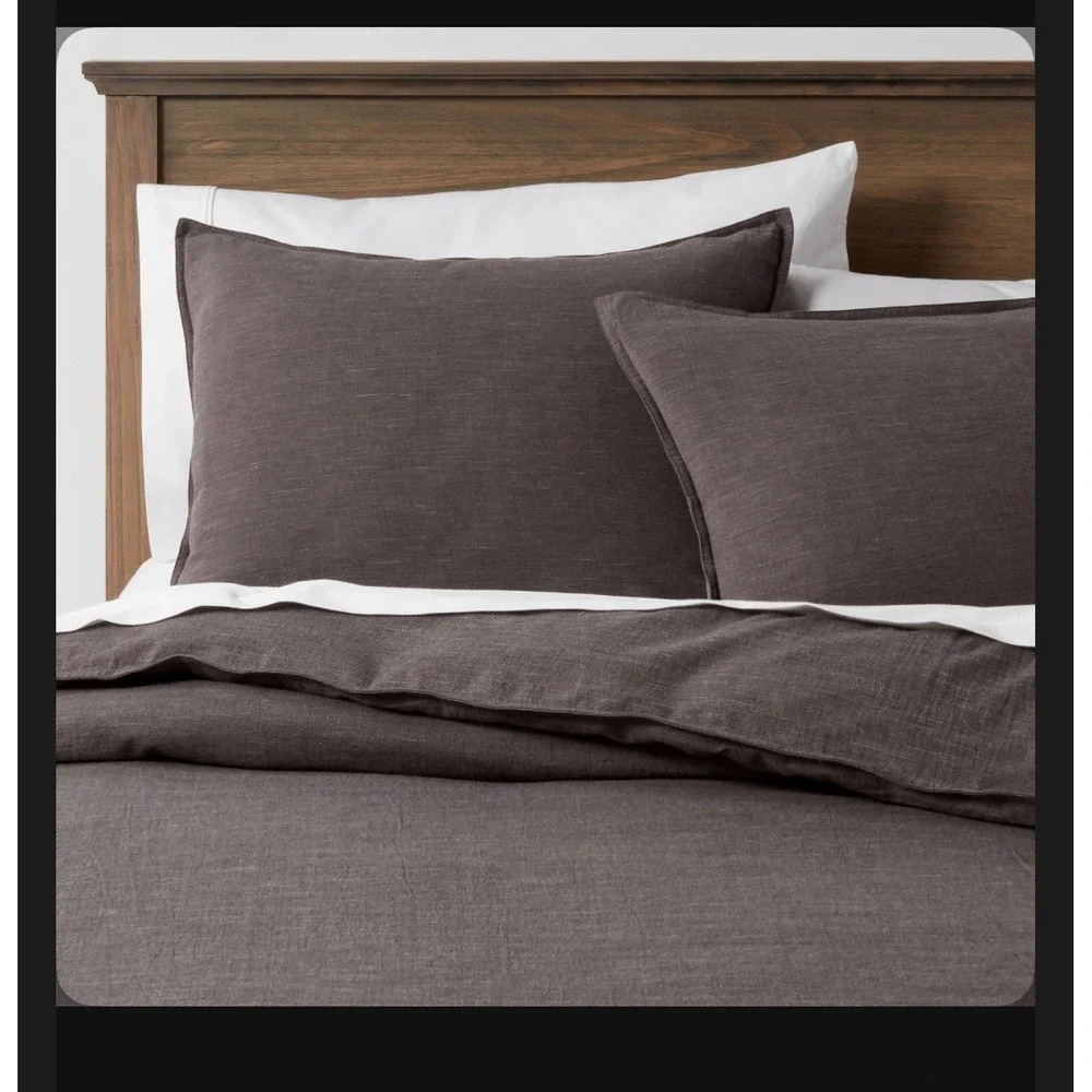 Threshold Duvet Set King Dark Gray Cotton Linen Textured 3pc NWT